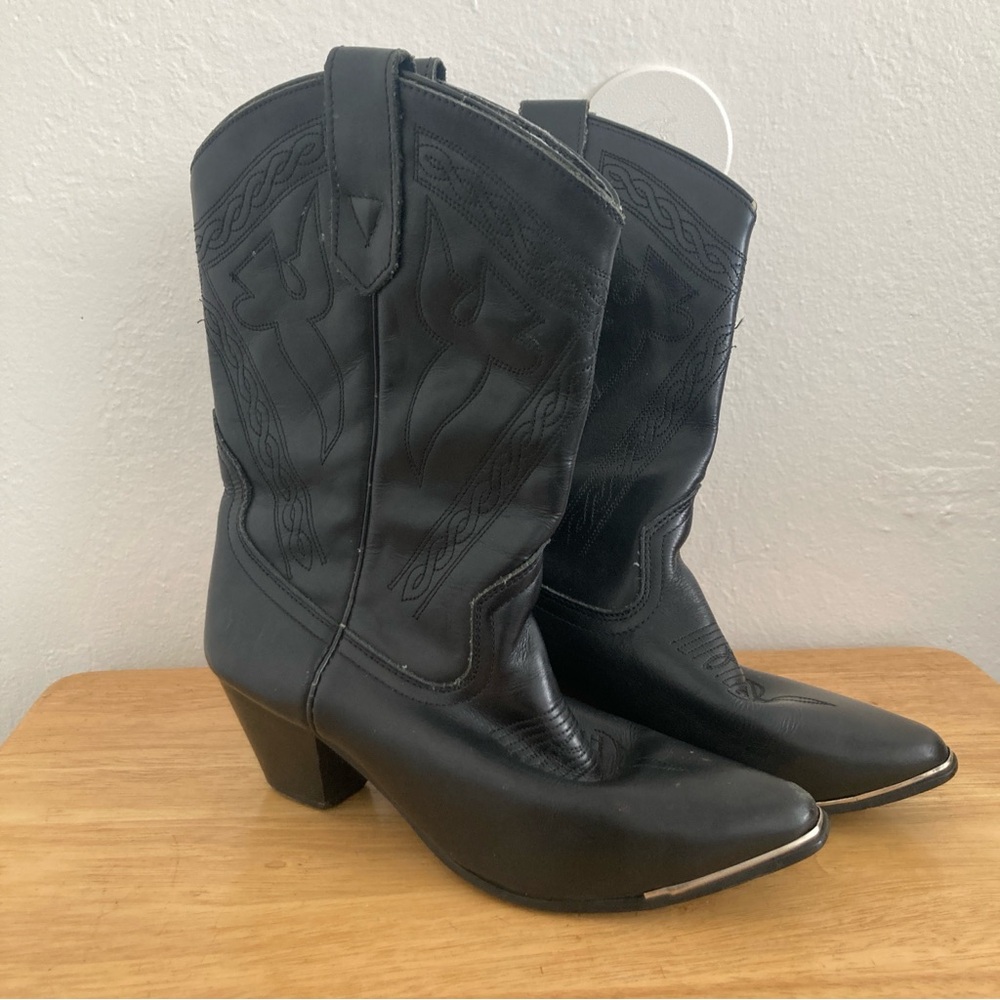 Oak Tree Farms Black Leather Cowboy Boots Western Rodeo  Size 8.5